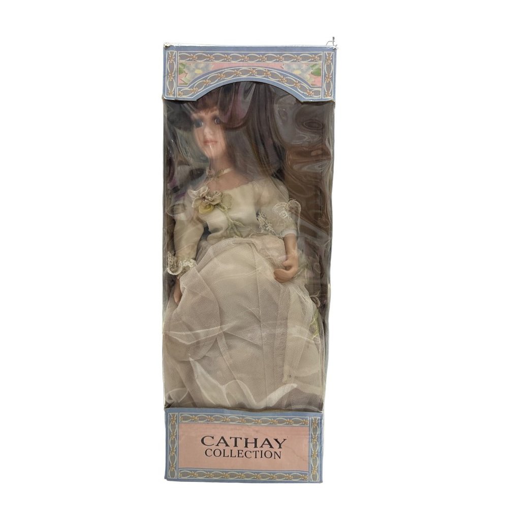 Cathay Collection Victorian Porcelain Doll 16 in Virginia Light Green and Purple